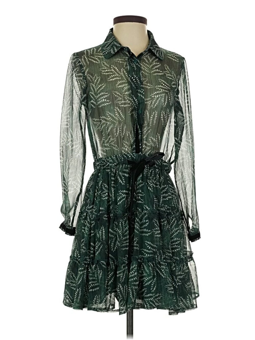 Ita Lusso sheer emerald green tiered mini shirt dress Size small